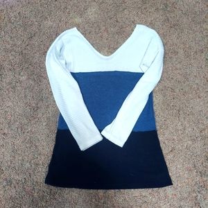 V-Neck Womens Ribbed Sweater Color Block Size Medium